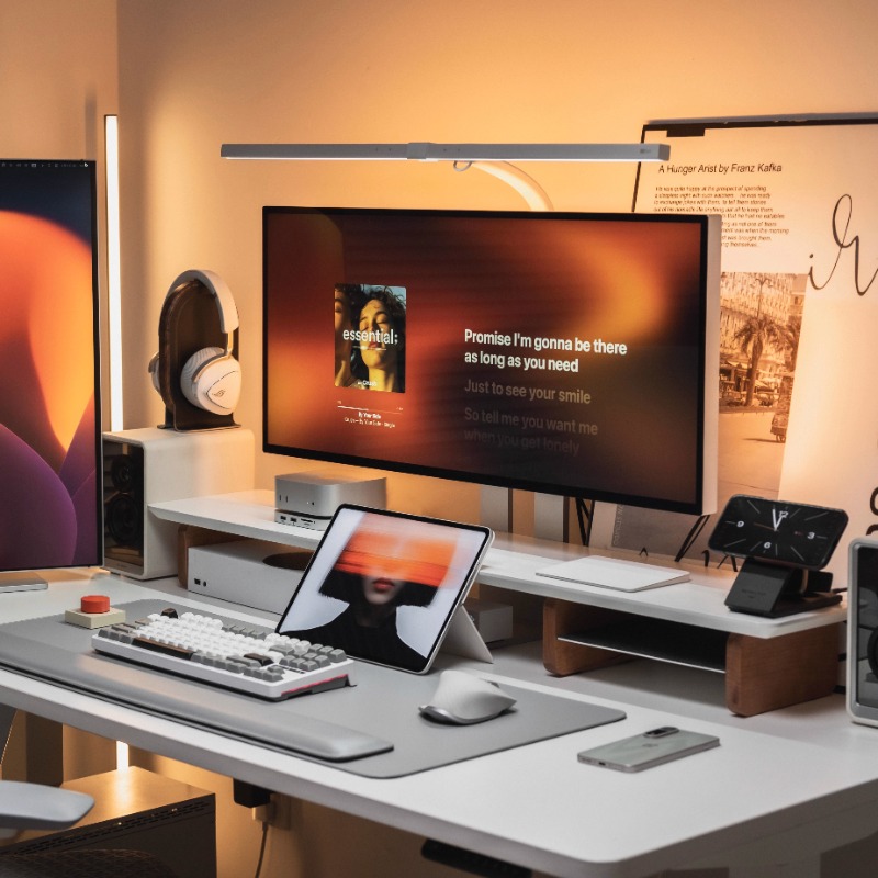 Desk Setup For Laptop And Monitor - Nowoczesny podnośnik monitora Ergonomiczny organizer na