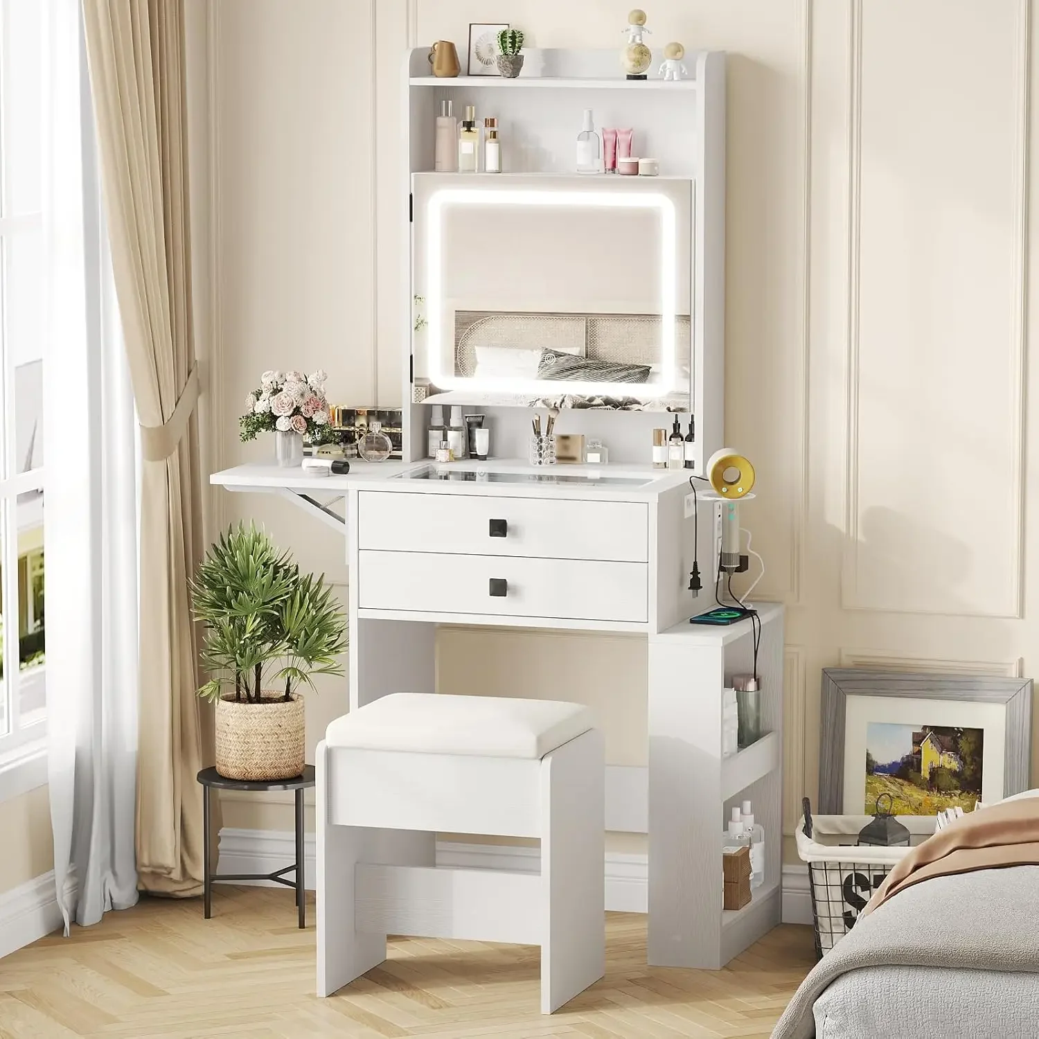 Desk Setup Small - Mała toaletka z trzema regulowanymi, podświetlanymi