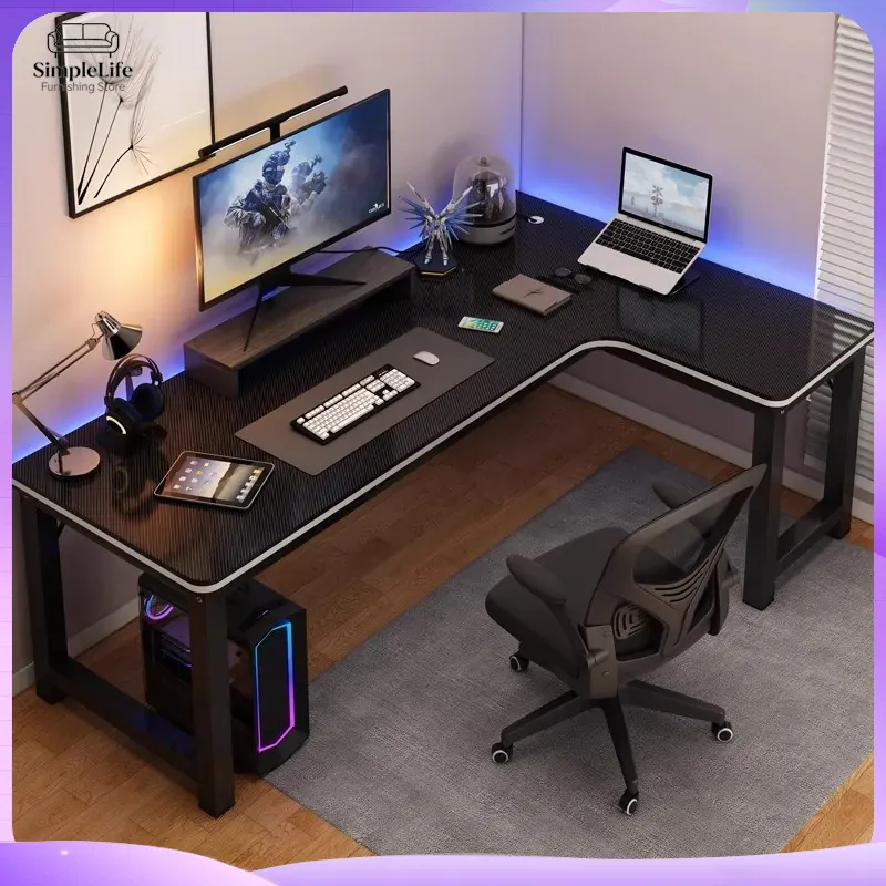Desk Setup For Laptop And Monitor - Narożne biurko gamingowe, biurko komputerowe do
