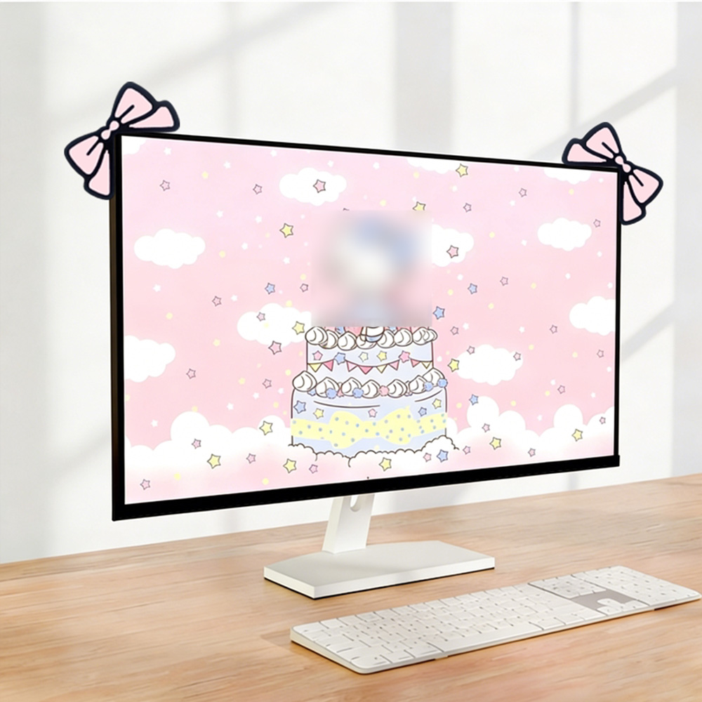 Desk Setup For Laptop And Monitor - Urocza Różowa Kokardka Dekoracja Monitora Kawaii
