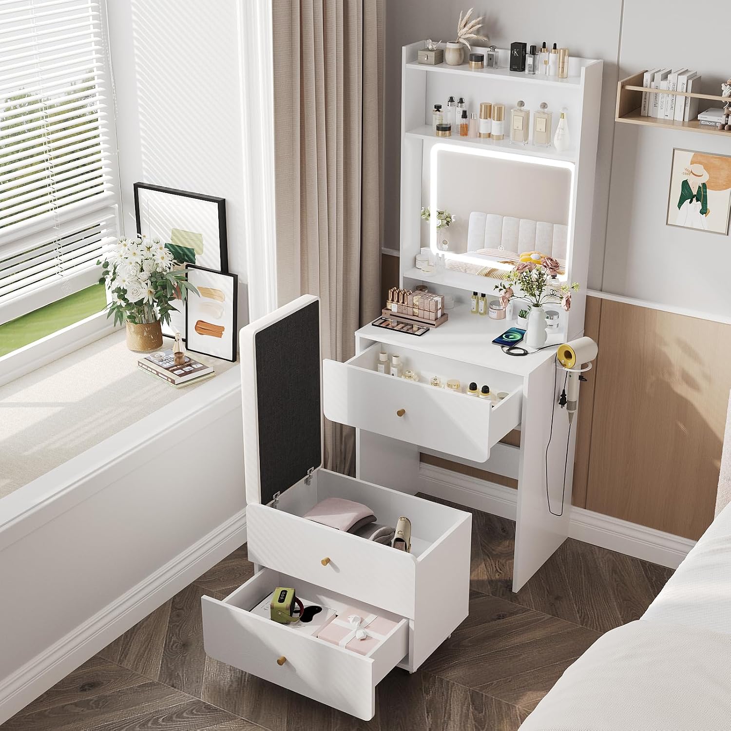 Desk Setup Small - Toaletka z lustrem i oświetleniem, mała